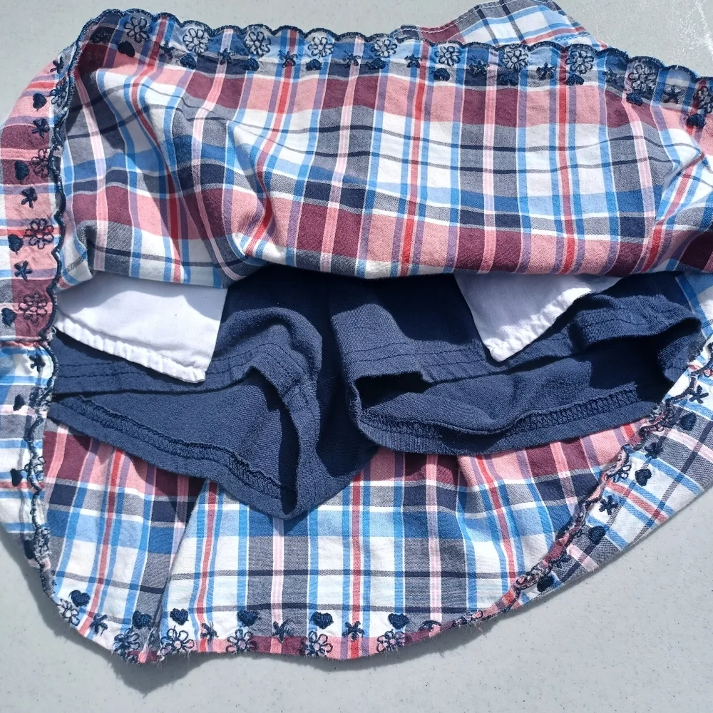 OshKosh B'Gosh Plaid Skort Red White Blue Skirt Girls 6x Pockets Embroidered